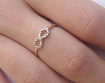 Solid Gold (14K-18K) Diamond Infinity Ring, Promise Diamond Love Ring, Infinity Birthday Ring, Valentine's Day Gift, Dainty Friendship Ring