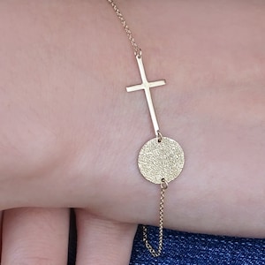 Silver Handmade Fingerprint Cross Bracelet, Silver Memorial Bracelet