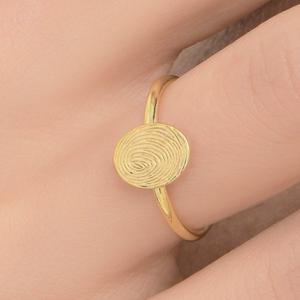 Solid Gold Fingerprint Oval Ring (14K-9K), Gold Band Ring, Fingerprint Ring, Oval Ring, Personalized Custom Ring, Minimal Ring, Dainty ring