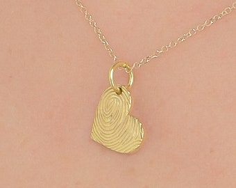 Solid Gold 14K Fingerprint Heart Necklace, Heart Necklace, Gold K18 Personalized Heart Necklace, Custom Fingerprint Necklace, Love Gift