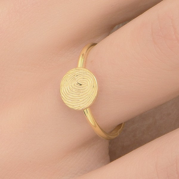 Solid Gold Round Fingerprint Ring (14K, 9K), Gold Band Ring, Fingerprint Ring, Round Ring, Personalized Ring, Custom Ring, Custom Dog Tag