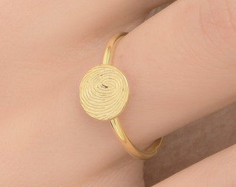 Solid Gold Round Fingerprint Ring (14K, 9K), Gold Band Ring, Fingerprint Ring, Round Ring, Personalized Ring, Custom Ring, Custom Dog Tag