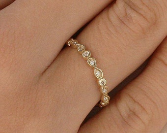 Solid Gold Infinity Diamond Ring, Eternal Ring for Engagement or Anniversary