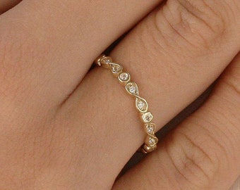 Solid Gold Diamond Ring 14K, Gold Infinity Diamond Ring 18K, Dainty Diamond Ring, Thin Ring with Diamonds, Eternal Band Ring with Diamonds