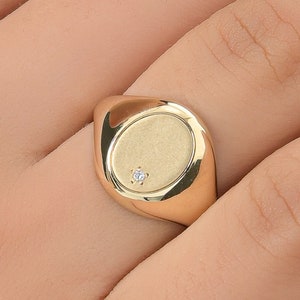 Solid gold 9K,14K,18K Signet Ring, Custom Diamond Ring, Unisex Ring, Chevalier ring, Custom engraved ring, Valentines Day Gift for Her/Him image 1