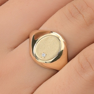 Anillo de sello de oro macizo, anillo unisex de caballero con diamantes, regalo grabado