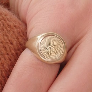 Solid Gold Chevalier Fingerprint Ring, Personalized Mothers Day gift