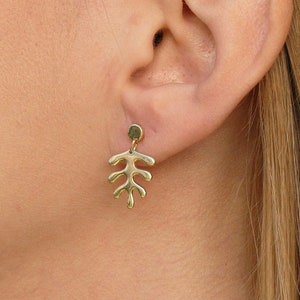 Solid Gold Leaf Earrings: Modern Nature-Inspired Minimalist Jewelry for Her
