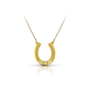 Solid Gold Horseshoe Necklace in K9, K14, K18, Lucky Charm Pendant for Good Fortune