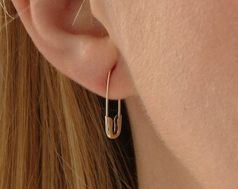 Solid Gold Safety Pin Earrings | Modern Geometric Design | Unisex Gift | 9K, 14K