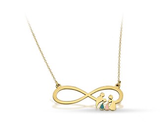 Solid Gold Family Necklace K14, Gold 14K Boy - Girl Symbol, Infinity Necklace, Modern Gold Gift for Her, Gold Enamel Necklace for Mother