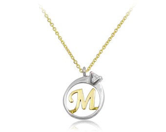 Personalized Solid Gold Initial Necklace: 14K/9K Zircon Letter Pendant