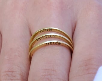 Solid gold (9K-14K-18K) Name Band Ring, Custom Engraved Band Ring, Stackable Band Ring, Skinny Band Ring, Christmas Gift, Personalized Gift