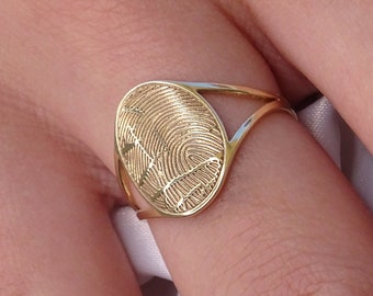 Solid gold (9K,14K,18K) Oval Fingerprint Ring, gold Fingerprint Ring, Personalized ring, Custom Ring, Promise Ring, Custom Dog Tag Ring