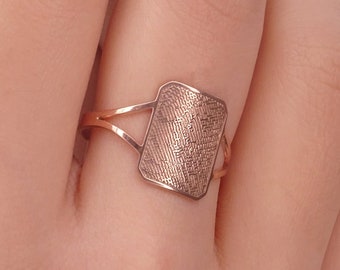 Solid gold (9K,14K,18K) Rectangular Fingerprint Ring, gold Fingerprint Ring, Personalized ring, Promise Ring, Custom Dog Tag Ring