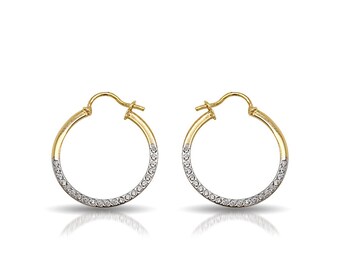 Solid Gold (9K,14K,18K) Zircon Hoop Earrings, Mothers Day, Gold Round Zircon Outside Hoop Earrings, Wedding Earrings, Birthday Present