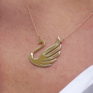Solid Gold Swan Necklace, Pearl Charm, Swan Gift for Her
