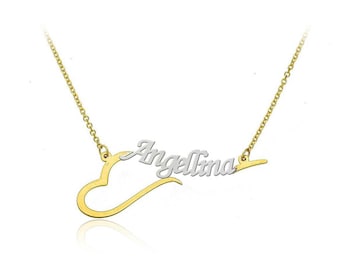 Necklace - Solid Gold 14K - 9K - Heart - Name - Letters - Custom - Love - Gift for Her - Symbol - Modern