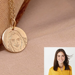 Solid Gold Photo Engraved Necklace, Mothers Day, Memorial Gift, Mother’s Day gift