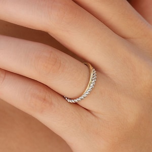Solid gold Ring , Dual interlocking ring, Double thin ring, Twist stacking ring, Minimalist ring