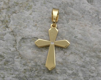 solid gold cross 14K-18K, cross with diamond, gold cross charm, tiny cross necklace, dainty cross pendant, pointy cross