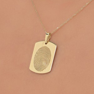 Solid gold Fingerprint Pendant, Rectangular Pendant, Personalized Necklace, Gift for mom, Mother’s Day Jewelry