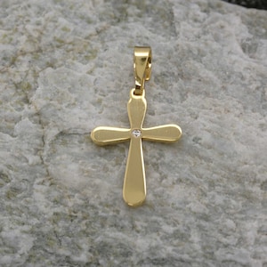 Solid Gold Cross in K14 & K18, Cross with Diamond