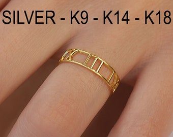 Solid Gold (9K,14K,18K) Roman Νumeral Ring, Custom Ring, Gift for her, Anniversary Gift