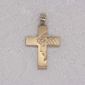 Solid Gold Cross 14K, Gold Cross for men, Minimal Cross Necklace, Cross with Christ