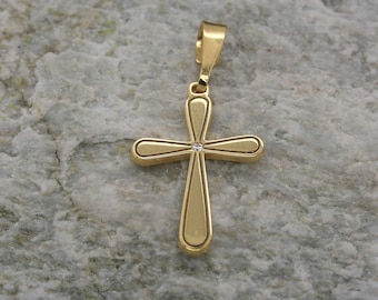 solid gold cross 14K-18K, cross with diamond, gold cross charm, tiny cross necklace, dainty cross pendant, droplet cross