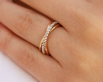 Solid Gold Interlocking Ring, Gold Band Thumb Rings, Unique Stackable Rolling Rings