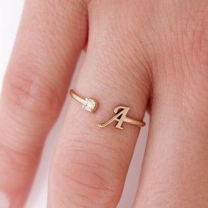 Personalized 14K/18K Gold Diamond Initial Ring - Custom Monogram Letter Jewelry Gift for Her
