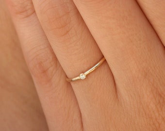 solid gold ring 14K-18K – dainty diamond ring – single diamond ring – thin ring with diamond -  band ring with diamond