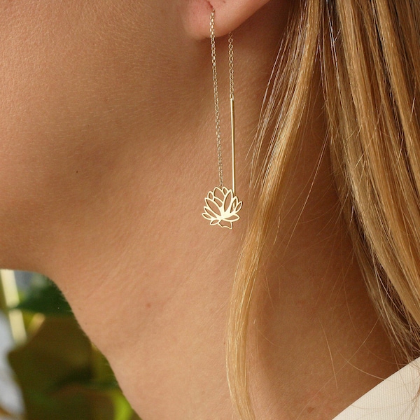 Solid Gold Lotus Earrings 14K, Yoga Teacher, Spiritual Jewelry, Christmas gifts,  Spiritual Jewel, Purity symbol, Gold Flower earrings K9