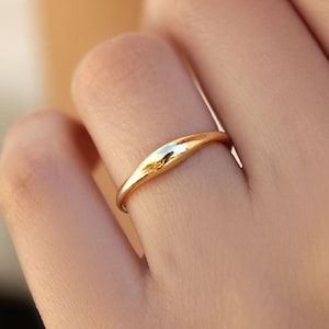 Tiny Solid Gold Dome Ring | Minimalist Stacking & Wedding Band | 9K, 14K, 18K