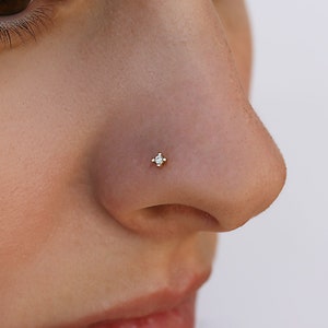 Solid gold (14K-18K) Nose Stud, Nose stud with prongs – genuine diamond stud – nose piercing – body jewelry - modern - dainty - tiny