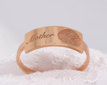 Solid Gold Fingerprint Ring with Mother Engraved (14K-9K), Gold band ring, Fingerprint Ring, Text ring, Personalized Ring, Custom ring