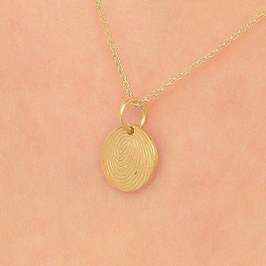 Solid Gold Fingerprint Necklace - Personalized Round Pendant, Mother’s Day gift