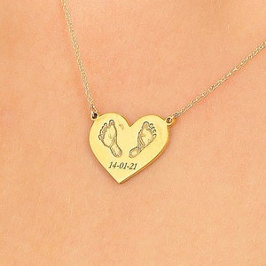 Solid Gold Fingerprint Necklace, Heart Pendant, Baby Footprint Birthday, Personalised Gift