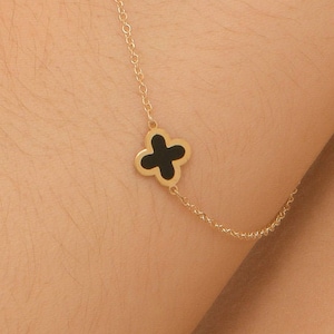 Solid Gold Cross Bracelet in K9, K14 or K18, Handmade Religious Charm with Enamel