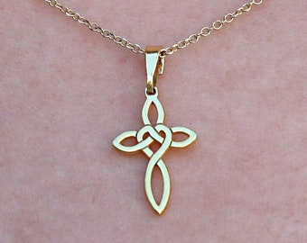 solid gold cross 14K-18K, cross with diamond, gold cross charm, tiny cross necklace, dainty cross pendant, knot cross