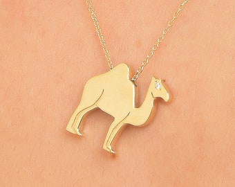 solid gold necklace 9K-14K-18K – dainty camel necklace – delicate  – animal handmade necklace – camel necklace with diamonds