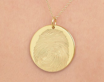 Silver Fingerprint Round Pendant, Personalized Memorial Pendant, Custom Gift, Minimal Pendant, Silver Gold/White/Rose Plated Pendant