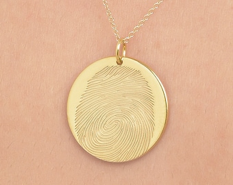Solid Gold Fingerprint Pendant, Memorial Keepsake Necklace for Mom, Mother’s Day gift
