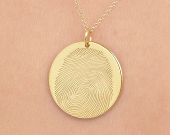 Silver Fingerprint Round Pendant, Personalized Memorial Pendant, Custom Gift, Minimal Pendant, Silver Gold/White/Rose Plated Pendant