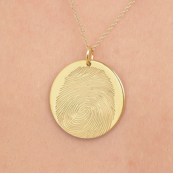 Solid gold 14K Necklace, Gold K18 pendant, Fingerprint Necklace, Round K9 Fingerprint, Custom Necklace, Custom Necklace, Personalized Gift
