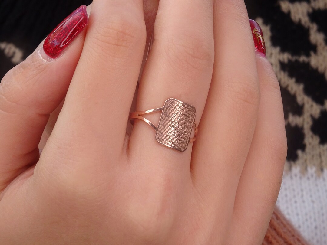 Solid Gold 9K,14K,18K Rectangular Fingerprint Ring, Silver Fingerprint