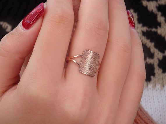 Solid Gold Fingerprint Ring: Custom Rectangle Dog Tag Design