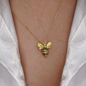 Gold Bee Necklace with Diamond Pendant in K9, K14, & K18, Honey Bee Charm