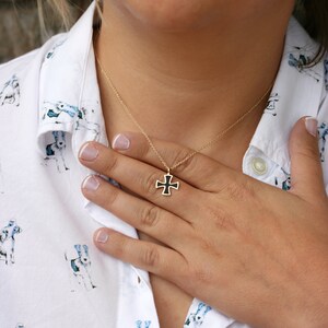 Solid gold black filled cross 14K-9K, Black Enamel Cross, Minimalist Knights Templar cross, Dainty cross pendant, Square cross, Tiny cross image 4